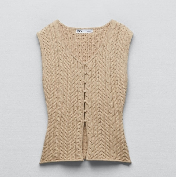 BNWT! Zara cable knit top in light Camel - Picture 2 of 6